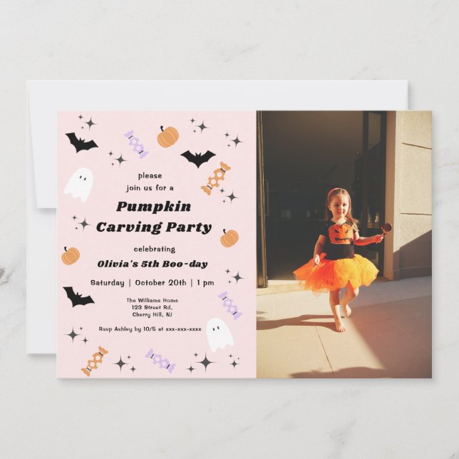 Halloween Citrouille Carving Invitation d'annivers (Devant)