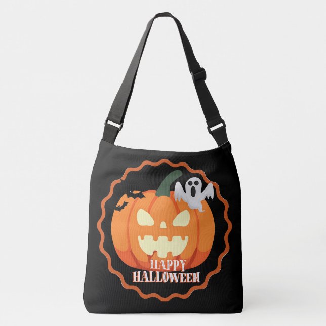 Halloween Citrouille & Chats Orange Crossbody Sac (Devant)