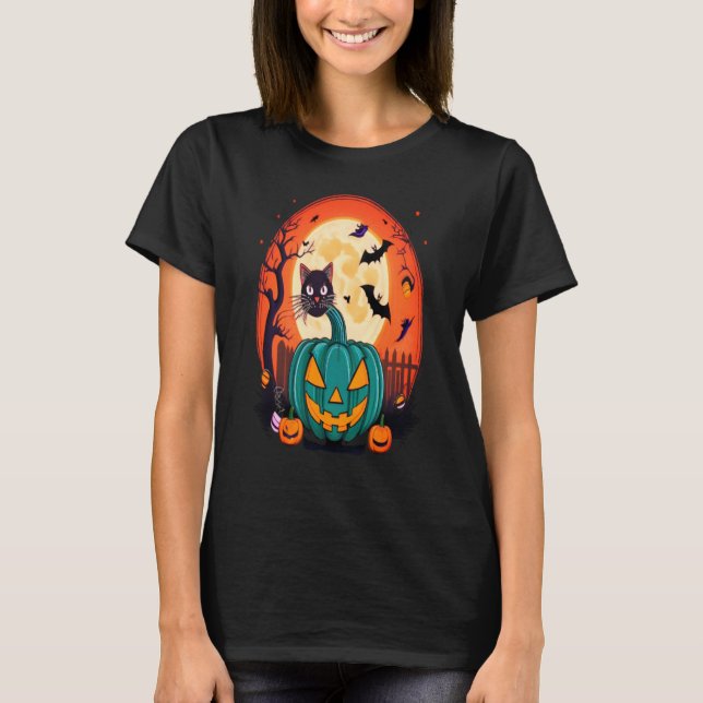 Halloween Citrouille Et Tshirt Chat (Devant)