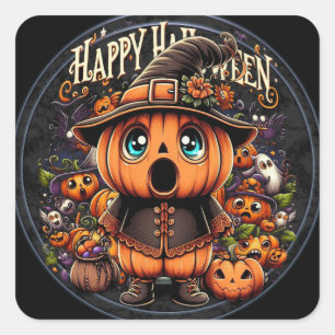Halloween Citrouille no 6 Sticker Carré classique