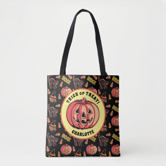 Halloween Citrouille Trick ou sac de traitement no (Devant)