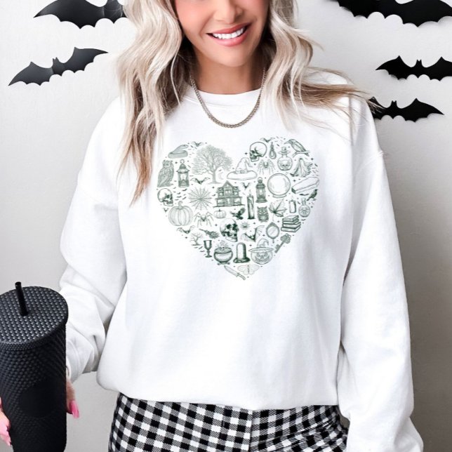 Halloween Coeur Vert Éffrayant Doodles Sweatshirt (Créateur téléchargé)