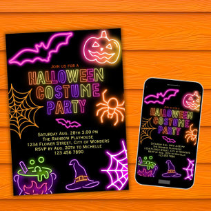 Halloween Costume Fête Invitation Enfants Neon Spo