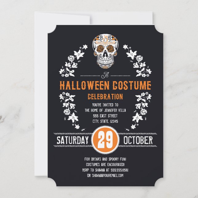 Halloween Costume Party Sugar Skull Invitations (Devant)