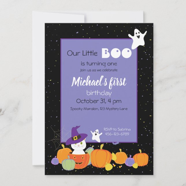 Halloween Cute Chat en Witch Casquette Invitation (Devant)