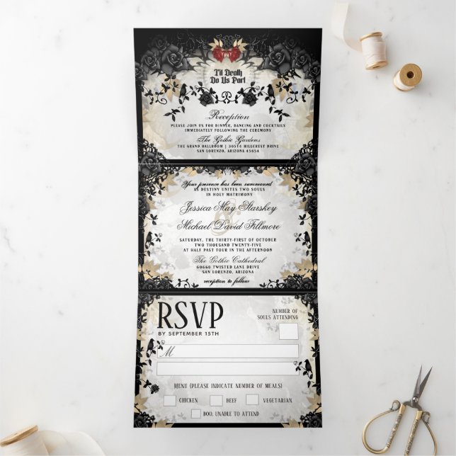 Halloween Elegant Rose - MENU RSVP (Intérieur)