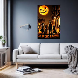 Halloween et une lune citrouille AI Art Poster