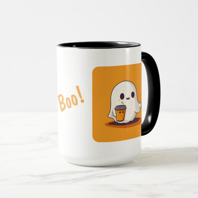 Halloween Fantôme avec tasse de café et Boo! (Devant droit)