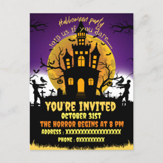 Halloween fête maison d'effroi noir invitation
