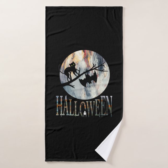 Halloween Funny Chat Halloween Anniversaire (Serviette de bain)