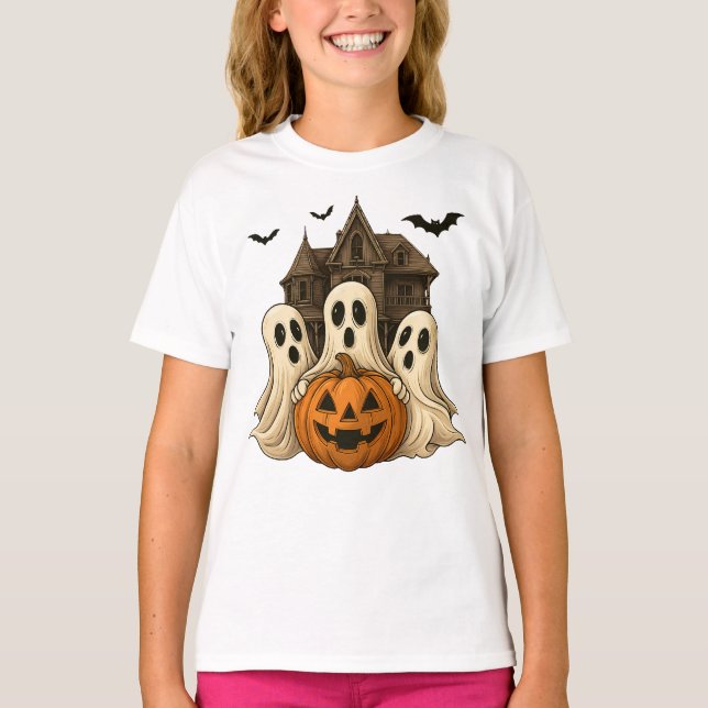 Halloween Ghost and Pumpkin Cute Spooky T-Shirt (Devant)
