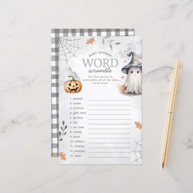 Halloween Ghost Baby shower Word Scramble Jeu (Devant/Arrière en situation)