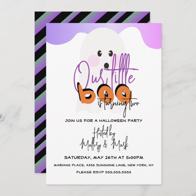 Halloween Ghost Notre Petit Boo Purple Invitation (Devant / Derrière)