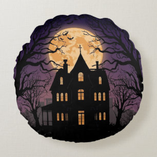 Halloween Haunween House Coussin rond