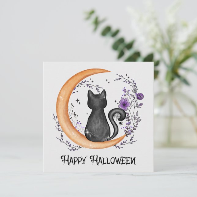 Halloween heureux - Chat noir sur la lune de crois (Debout devant)