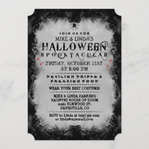 Halloween invitation gothique noir et gris de