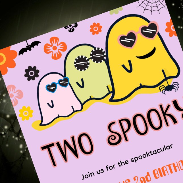 Halloween invitations de 2ème anniversaire fantôme (halloween-2nd-birthday-invitations-two-spooky-kids-1)
