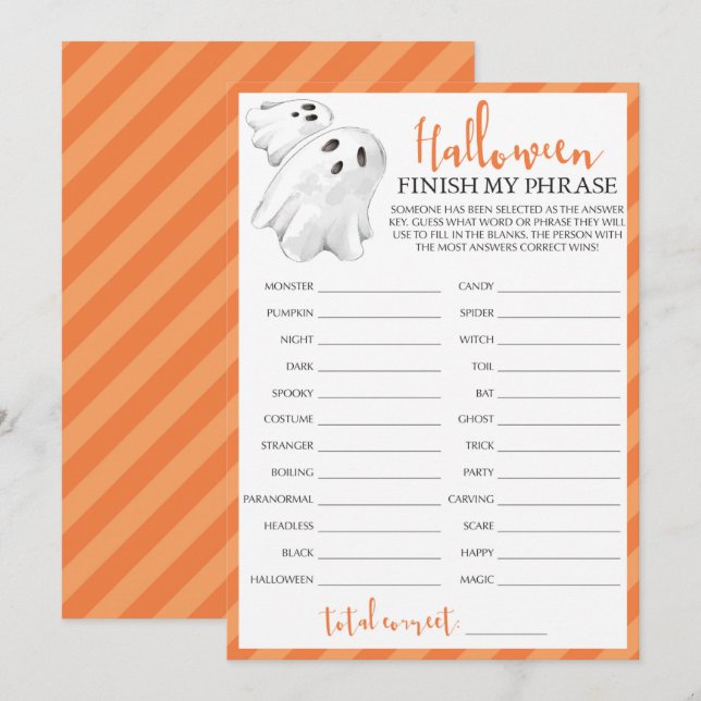 Halloween Jeu de Soirée Thématique Terminer Mon Ph (Devant / Derrière)