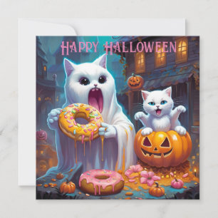 Halloween joyeuses - Cute Kitten et Ghost mangent
