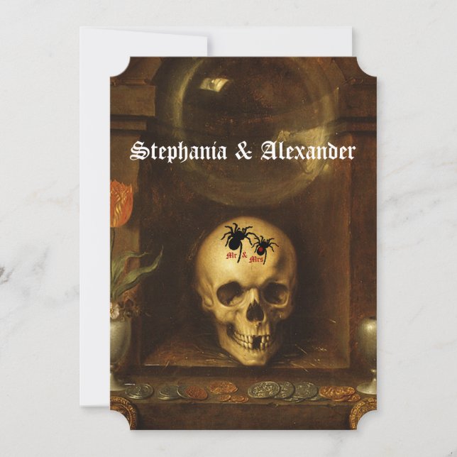 Halloween Mariage Goth, Crâne, Invitation des arai (Devant)