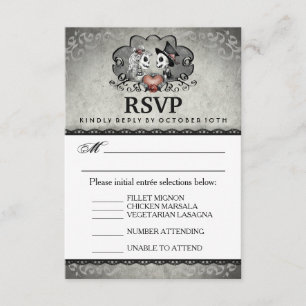 Halloween Mariage gris noir - menu RSVP