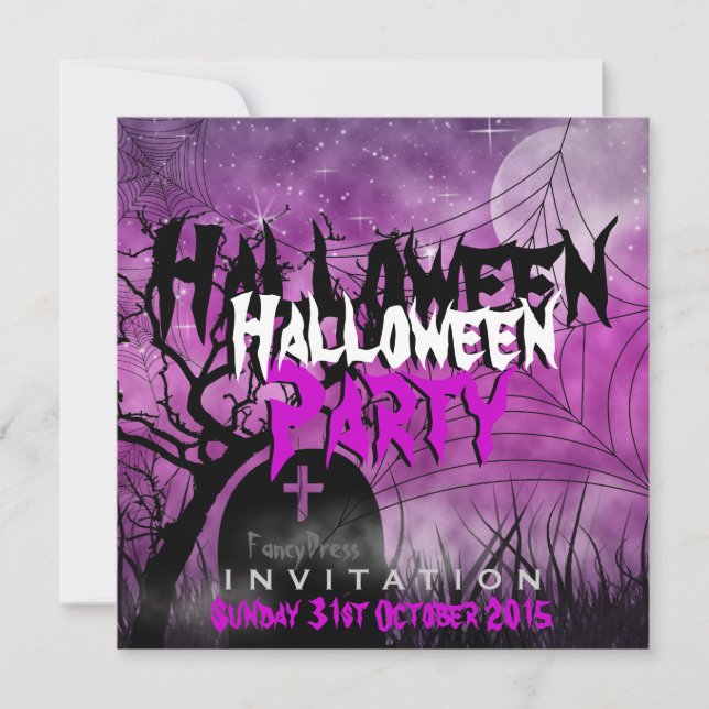 Halloween Moon+Spider Web Pink+Black Invitation (Devant)
