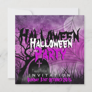 Halloween Moon+Spider Web Pink+Black Invitation