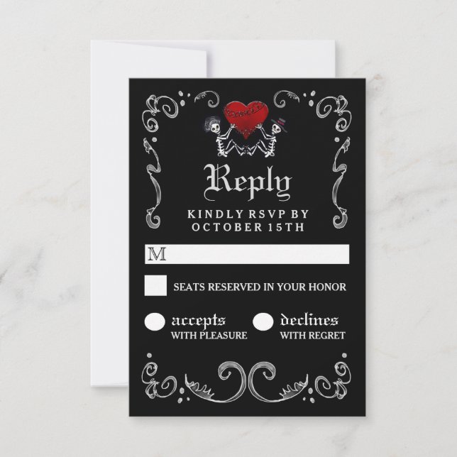 Halloween noir blanc Skeletons avec coeur RSVP (Devant)