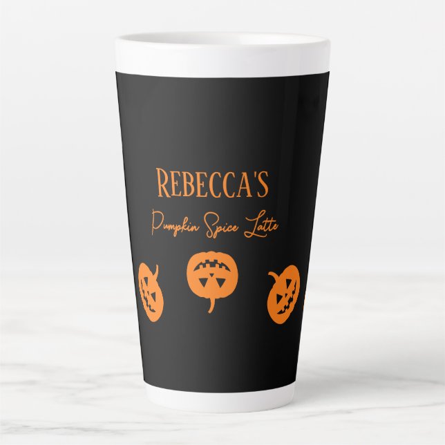Halloween Noir et Orange Citrouille Latte Mug (Devant)