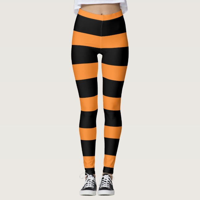 Halloween Orange Black Stripes Leggings (Devant)