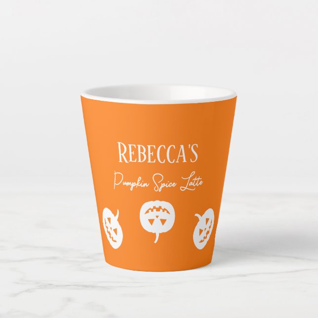 Halloween Orange et blanc Citrouille Latte Mug (Devant)