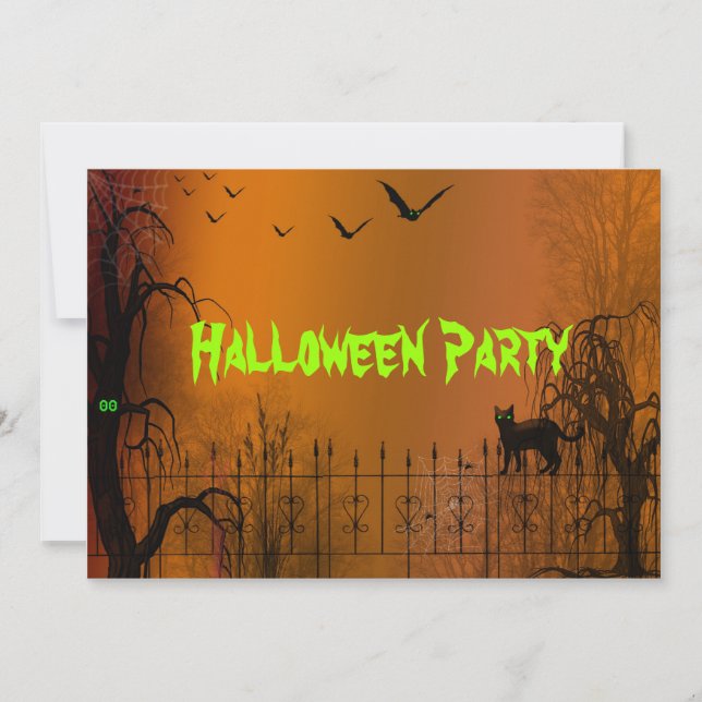 Halloween Party Bats et Black Cat Invitation (Devant)