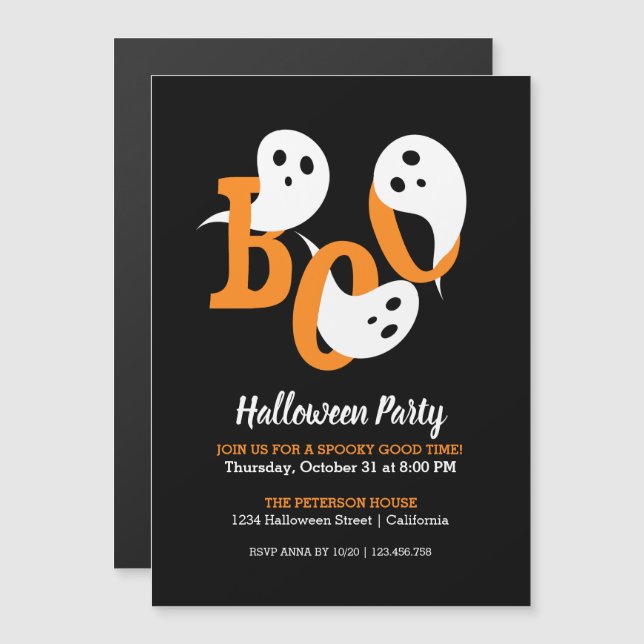 Halloween Party Boo Ghosts Black Invitation Magnet (Devant / Derrière)