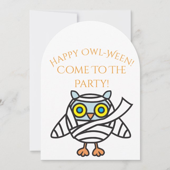 Halloween Party Invitation Owl Mummy (Devant)