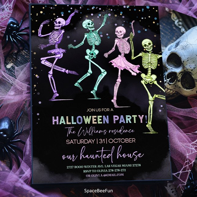 Halloween Party Invitation Skeletons Invitation (Halloween Party,Invitation,Skeletons Invite,Editable Ghost,Birthday Invitation,Party Hey Boo,Spookta)