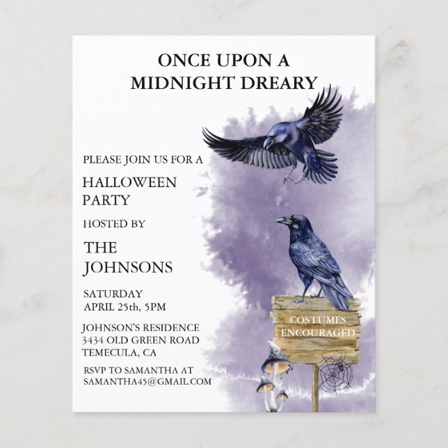 Halloween Party Raven Crow aquarelle (Devant)