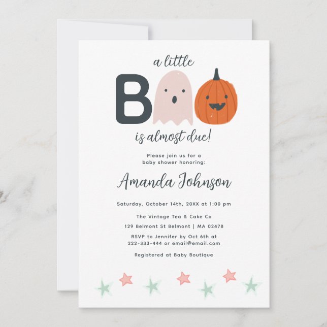 Halloween Petit Boo Baby Girl Douche Invitation (Devant)