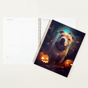 Halloween Pitbull avec citrouilles effrayant