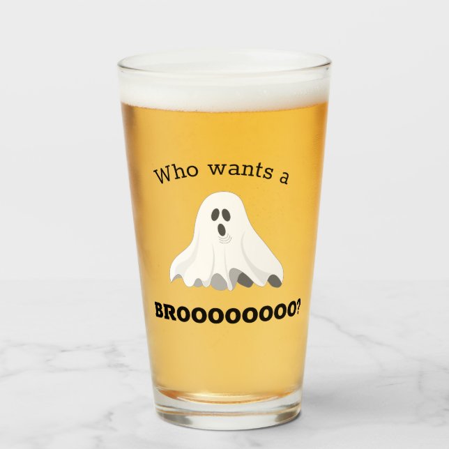 Halloween "Qui veut un Brooo ?" Verre de bière fan (Devant (rempli))