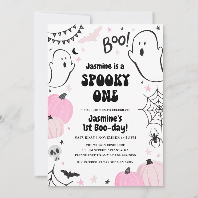 Halloween rose 1er anniversaire Invitation (Devant)