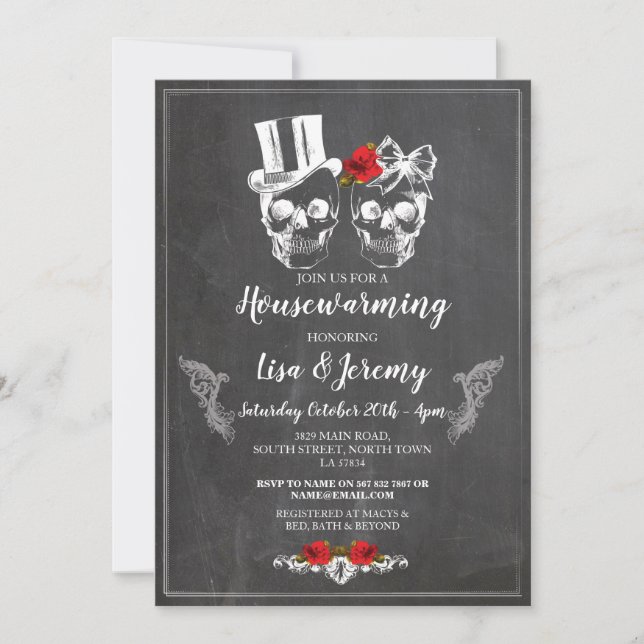Halloween Rose crânes Invitation Chalk Halloween (Devant)