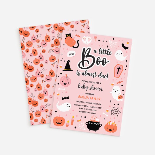 Halloween rose et orange - Invitation Baby shower (Pink and Orange Halloween - Baby Shower Invitation)