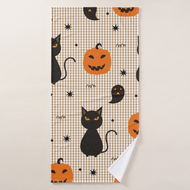 Halloween sans couture motif avec chat noir et gho (Serviette de bain)