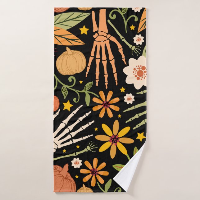 Halloween sans couture motif avec os et floral e (Serviette de bain)