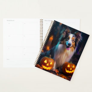 Halloween Shetland Sheepdog avec citrouilles épouv