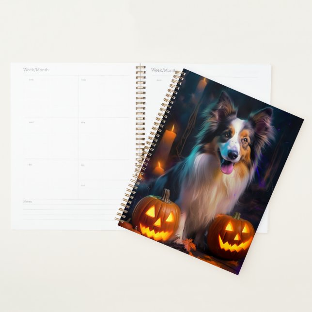 Halloween Shetland Sheepdog Avec la peur Citrouill (Devant avec enveloppe)
