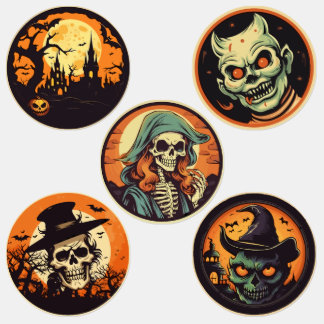 Halloween Skeleton Witch & Pumpkin Sticker Sheet –