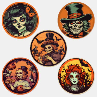 Halloween Skeleton Witch & Pumpkin Sticker Sheet –