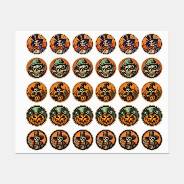 Halloween Skeleton Witch & Pumpkin Sticker Sheet – (Feuille)