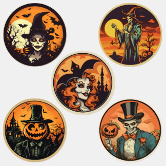 Halloween Skeleton Witch & Pumpkin Sticker Sheet –